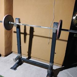 Compact Self Standing Squat Rack With 45Lb Barbell Weight Plates 