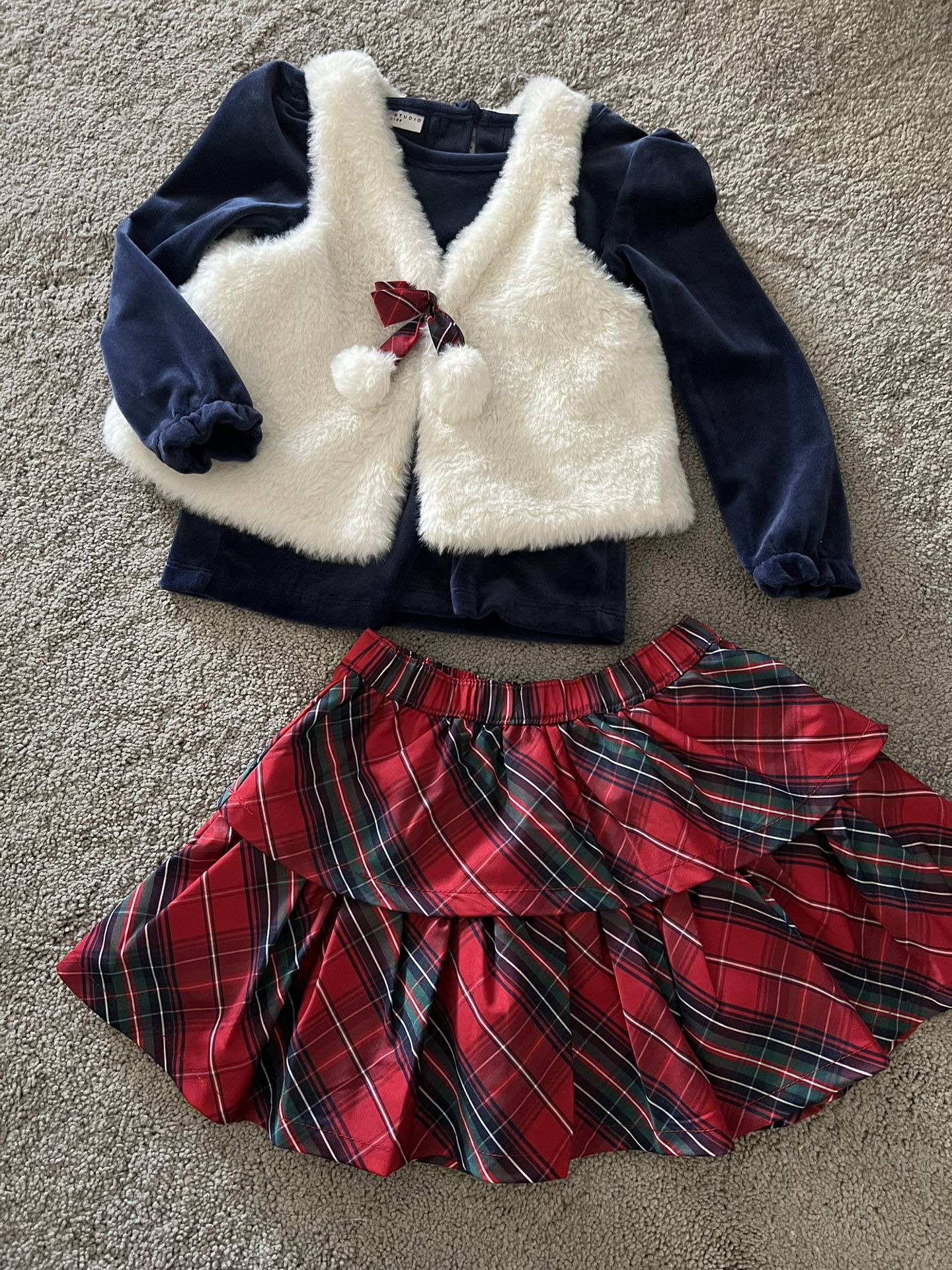 Girls Skirt, Long Sleeve, And Fur Vest Set