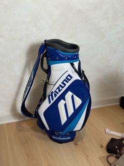 Vintage Mizuno Tour Staff Bag – Blue/White Leather Cart Bag