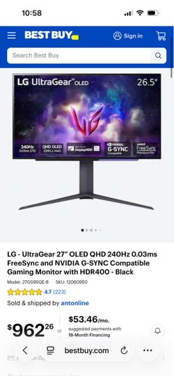 LG  27” UltraGear OLED Gaming Monitor