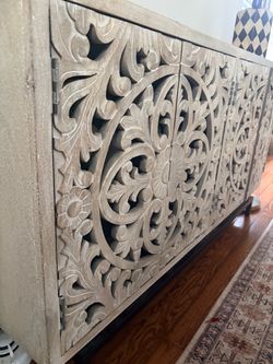 Hand-Carved Wood Sideboard Buffet Cabinet