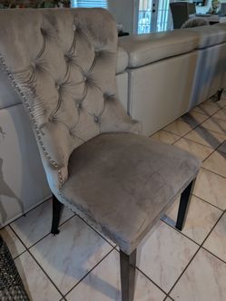Gray Velvet Tufted Accent Chair with Nailhead Trim