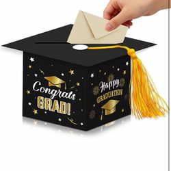 Brand new Graduation Card Box with Tassel - Sturdy Cardboard Mortarboard Holder for Graduation Party Decorations, Congrats Grad Money Box for Gift Car