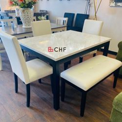 5 Pc Or 6 Pc Faux Marble Top Dining Table Set // Limited Time Offer