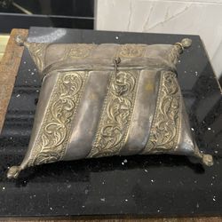 Indian Pillow-Shaped Purse Made Of Embossed Brass and Copper 7”x5”