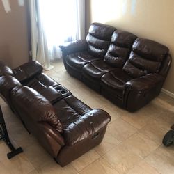 Genuine Leather Couch & Loveset