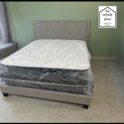 Comfort & Elegant Queen Bed Frame ‼️ Includes Mattress And Box Spring For Only $349 Ready For Delivery Today🚛