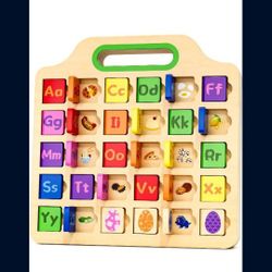 Wooden Clamshell Board Game for Toddlers 18+ Months, Travel Toy for Boys Girls,Montessori Preschool Educational Learning Alphabet Activities,