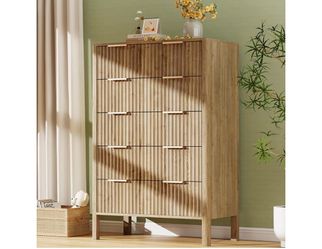 47” Fluted 5-Drawer Dresser – Oak | Modern Chest of Drawers