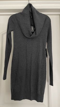 Express Grey Wool Cowl Neck Body Con Sweater Dress - XS