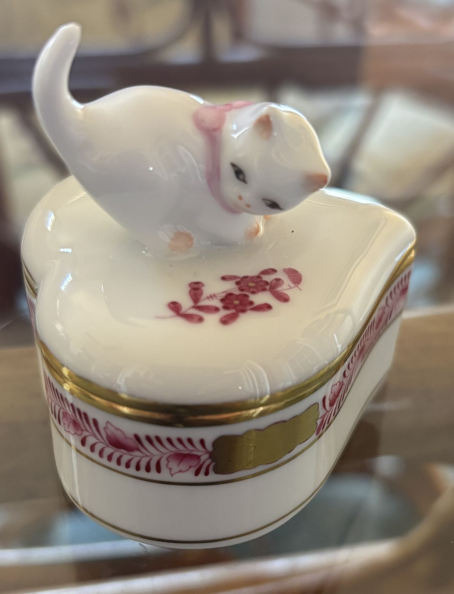 Herend Hungary Cat Trinket Box