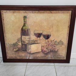 Wine Painting Wood Frame Cheese Wine
