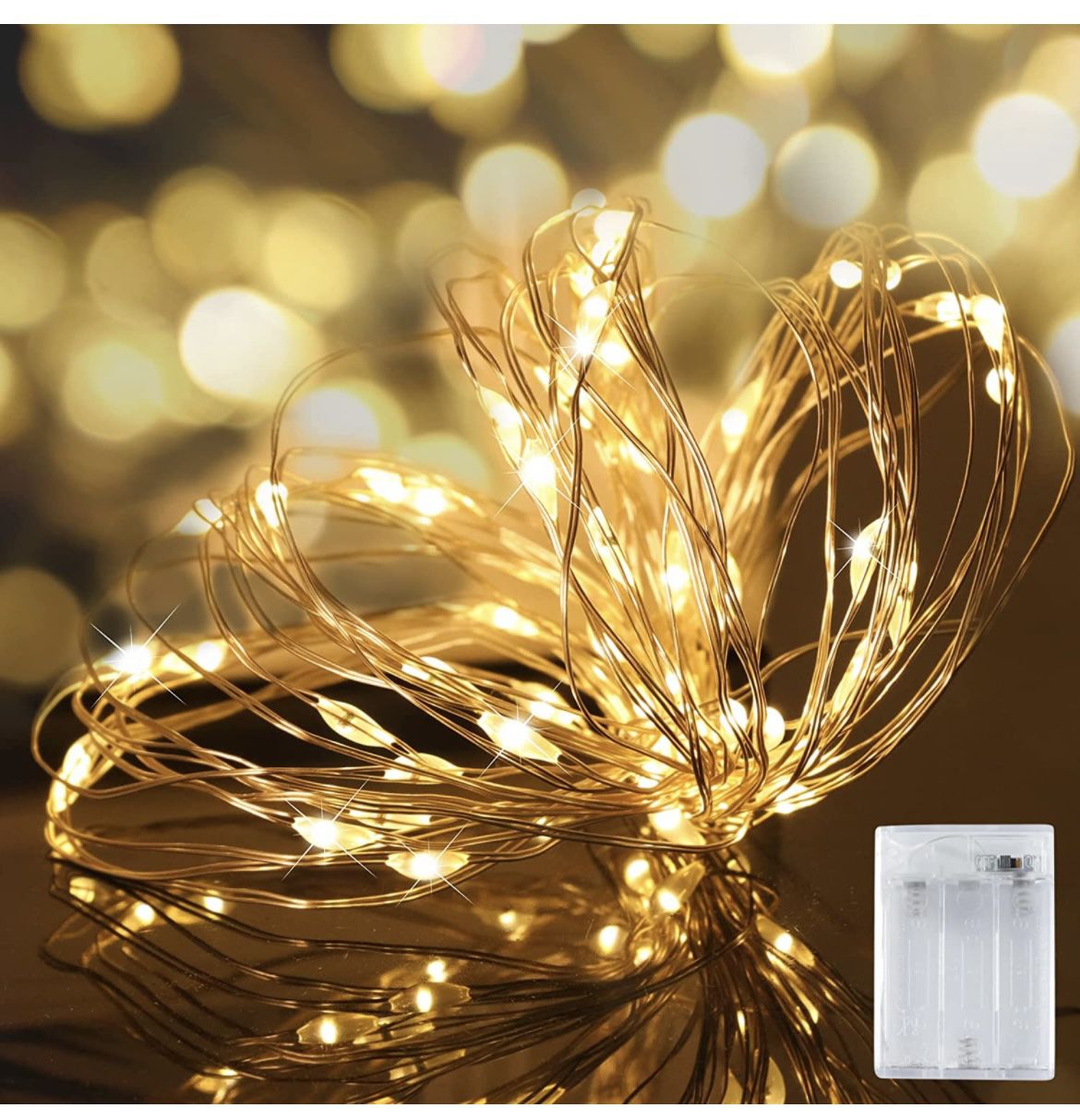 Yogle Fairy Lights Battery Operated,60 LED Mini Silver Copper Wire String Lights Battery Powered for Bedroom,Wedding, Parties,Christmas, Centerpiece, 