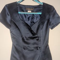 Donna Ricco Woman's Navy Double-Breasted Lined Jacket Blouse SIZE 4 Cap Sleeve