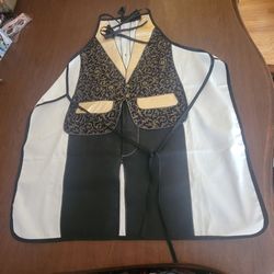 Vintage Y2K Novelty Tuxedo BBQ Cooking Apron Gold Black Brocade Vest 
Print Retro. Pre-owned, good shape, no holes  or fading, minor internal 
stainin