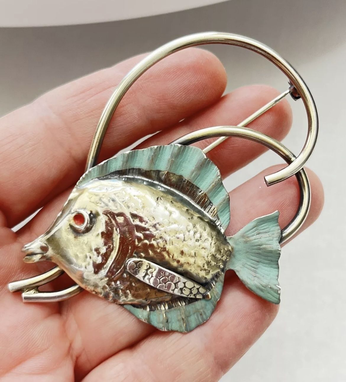 ANTIQUE HISTORICAL OSKAR J W HANSEN SCULPTOR STERLING SILVER ENAMELED LARGE BROOCH OOAK!