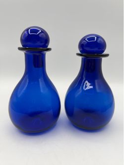 Handblown Cobalt Blue Bottles with Stoppers