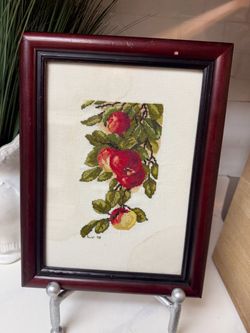 Framed Apple Needlepoint Wall Art