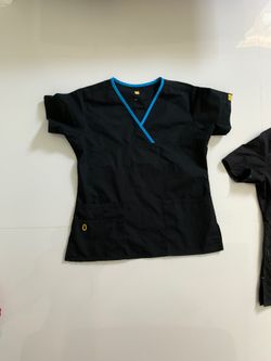 Scrubs Top Black w Aqua Detail