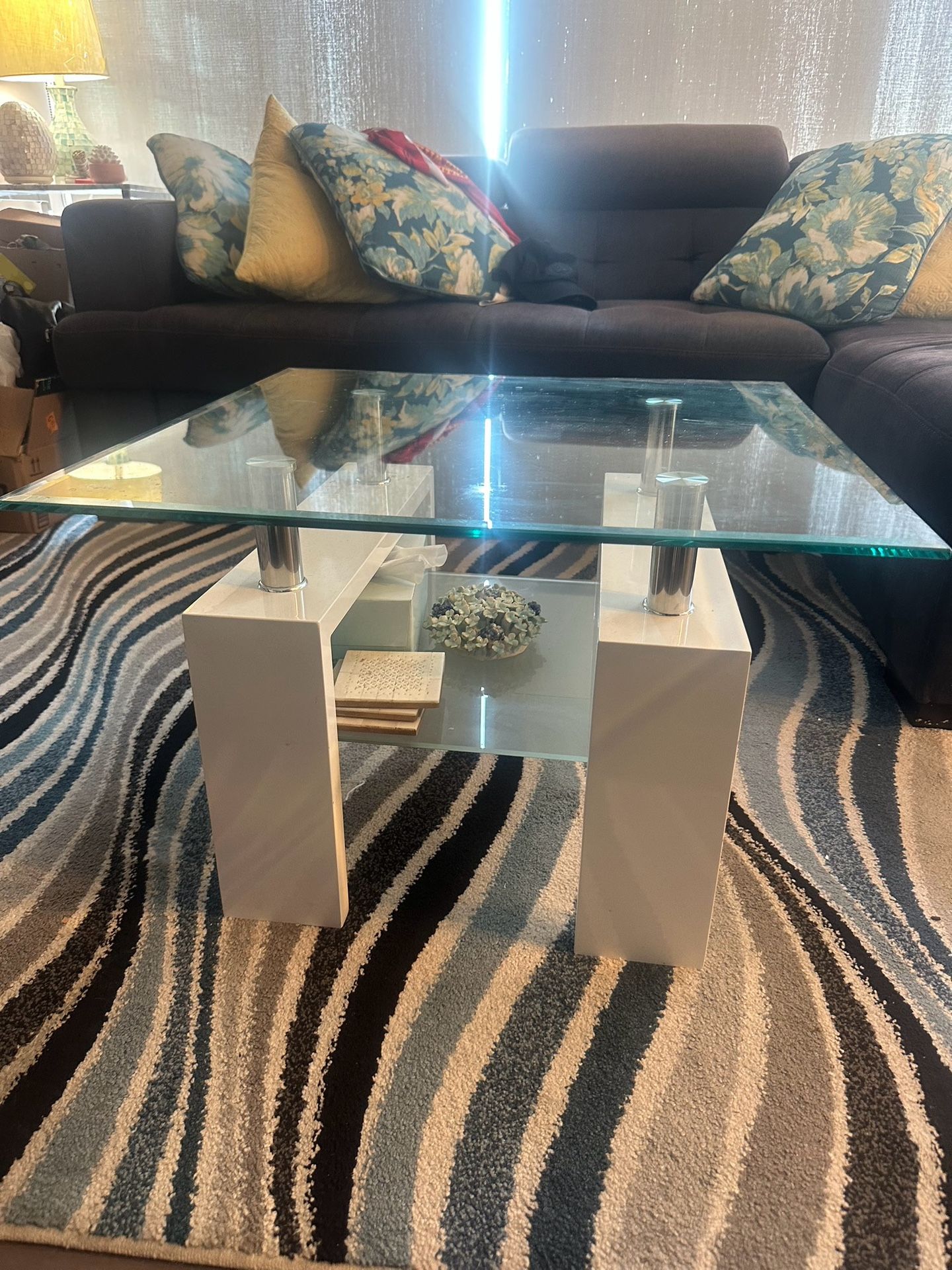 25” 2-Tier Coffee Table with Tempered Glass Top