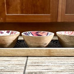 Wooden Serving Bowl & Tray Set — 4 Pieces
