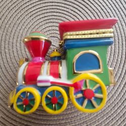 Carlton Ceramic Train Trinket Box Christmas Ornament
