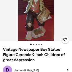 Vintage 9” Ceramic Newsboy Statue – Great Depression Era Style