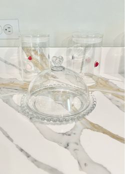 Glass canisters & small cake stand