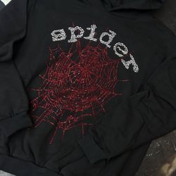 black with red stones spider hoodie
