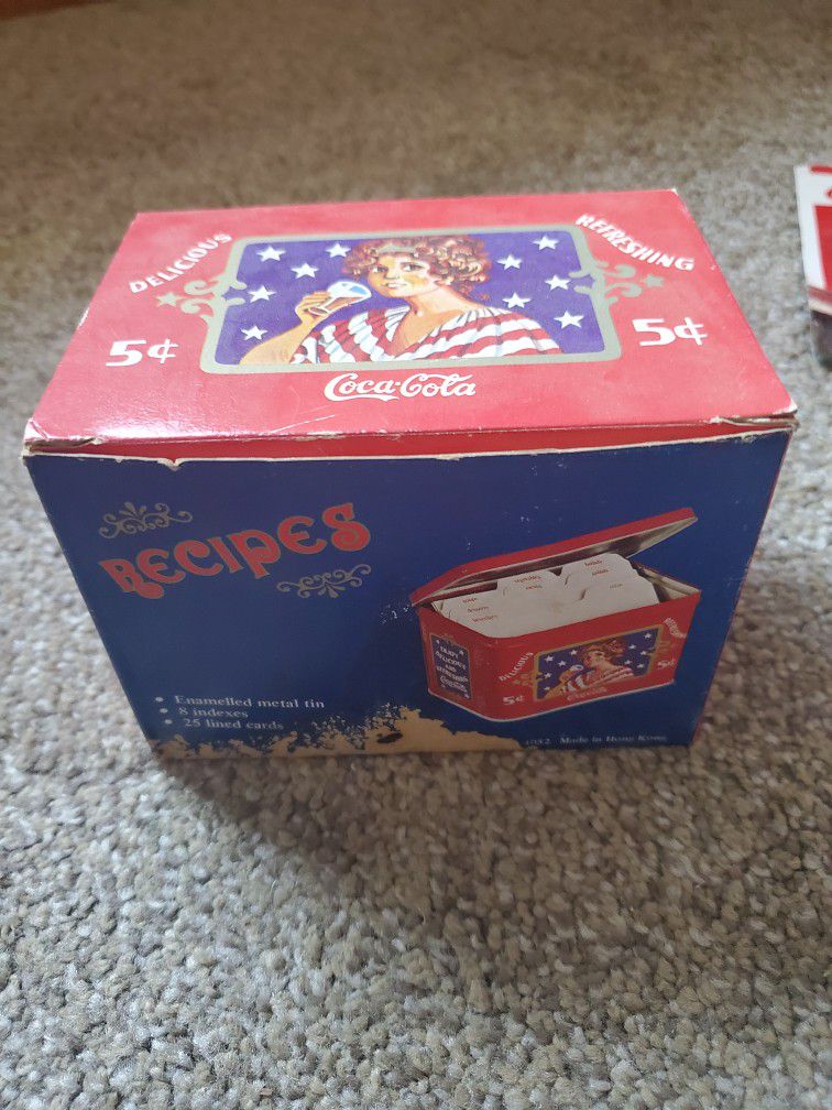 Coca-Cola Coke Metal Recipe Box tin  With Box And Cards