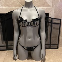 Black Hollow Underwear Bra And Panty Set 
