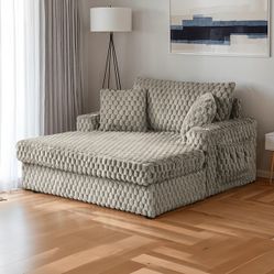 🔥 NO CREDIT NEEDED FINANCING - Plush Lounge Light Brown Soft Faux Fur Couch Sofa Living Room Chaise