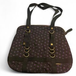 vigoss purple and black star embroidered canvas bag