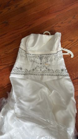 Rivini White Strapless Gown with Silver Beading