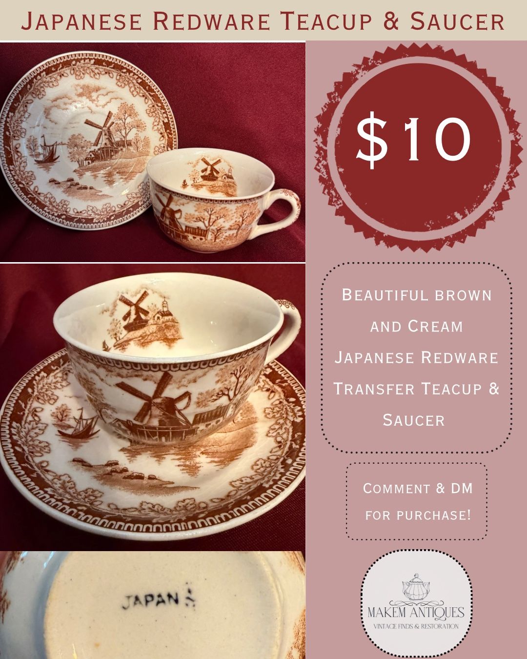 Japanese Redware Teacup & Saucer