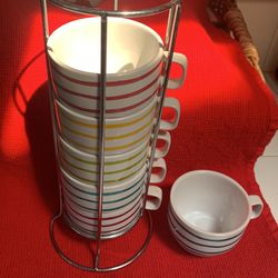 6 Coffee Cups And Cup Holder