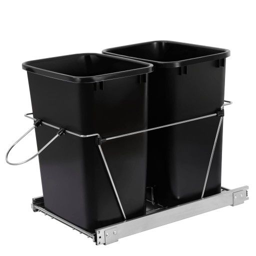 SUPER DEAL Double 35-Quart Sliding Pull Out Waste Bin, Under Cabinet Kitchen Garbage Trash Can Recycling Bins Container, Chrome Wire Bottom Mount 44 l
