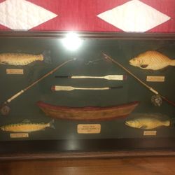 Vintage Fishing Shadow Box Display 