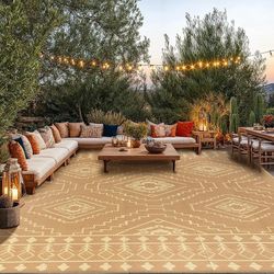 LBRO2M Plastic Straw Outdoor Rug Waterproof Rugs 9X12 UV Resistant Moroccan Geometric Reversible RV Rug for Outside Camping Rugs for Patio, Pinic, Bea