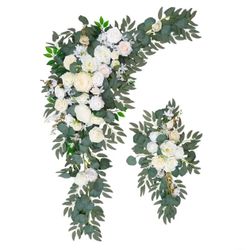 Eucalyptus with White and Ivory Roses Wedding Garlands, Anniversary, Birthday Artificial Flowers Decoration 