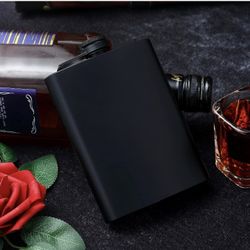 Hip Flasks for Liquor for Men Women 7 pcs 8Oz Matte Black Stainless Steel Flask with 12 pcs Funnels for Wedding Party Groomsman Bridesmaid Birthdays