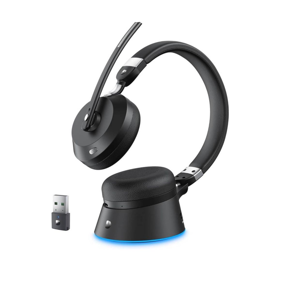 new Wireless Headset with Mic for Work, Bluetooth Headset with Microphone (Noise Cancelling) & USB Dongle, Wireless Headphones with Mic for Work/Home/