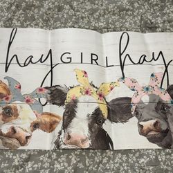 16x24 Hay Girl Hay Cow Canvas Unframed