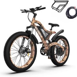 0W Electric Bike for Adults,Max Speed 31MPH Electric Mountain Bike,48V15Ah Removable Battery,26" Fat tire Electric Bicycles,with Dual Shock A
