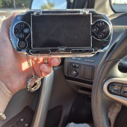 Black PSP 1000 With Clear Tpu Shell, Charger, And Carrying Pouch
