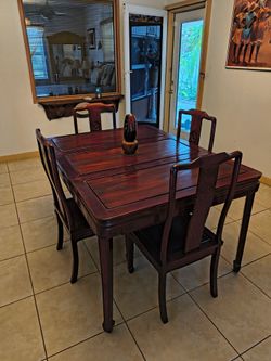Antique Rosewood Dining Table Set with Four Chairs