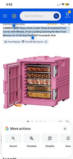 82QT Heavy Duty Cooler Chest & Insulated Food Carrier with Wheels, Front-Loading Catering Hot Box Food Warmer for 5 Full-Size Pans