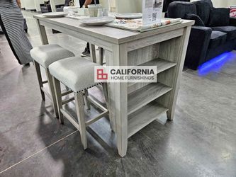 Brand New Modern Farmhouse Counter Height Dining Table Chairs and stools with storage Shelfs
