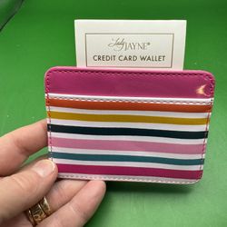 Vinyl  Credit Card Wallet - Sketched MultiColors Stripes 3 card Pockets NWT