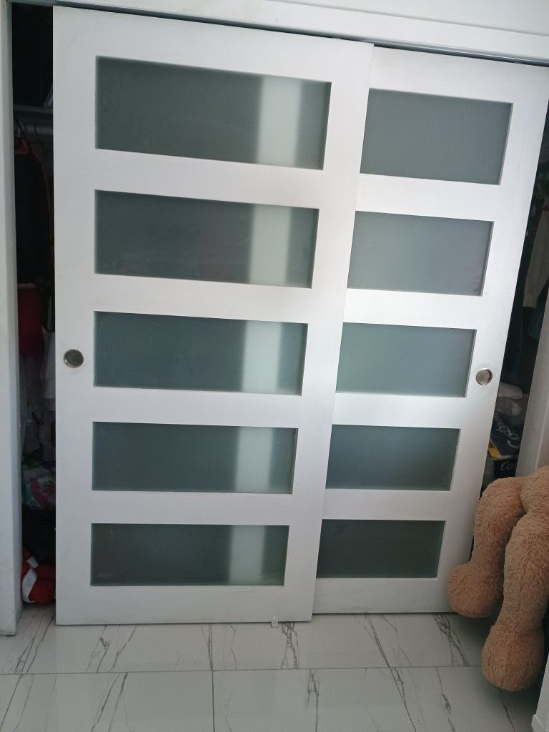 NEW SLIDING 70X78 CLOSET DOORS REAL WOOD FROSTED GLASS